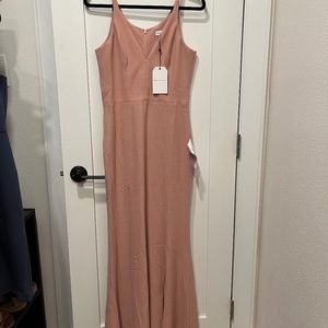 DRESS THE POPULATION Iris Crepe Side Slit Gown - BLUSH